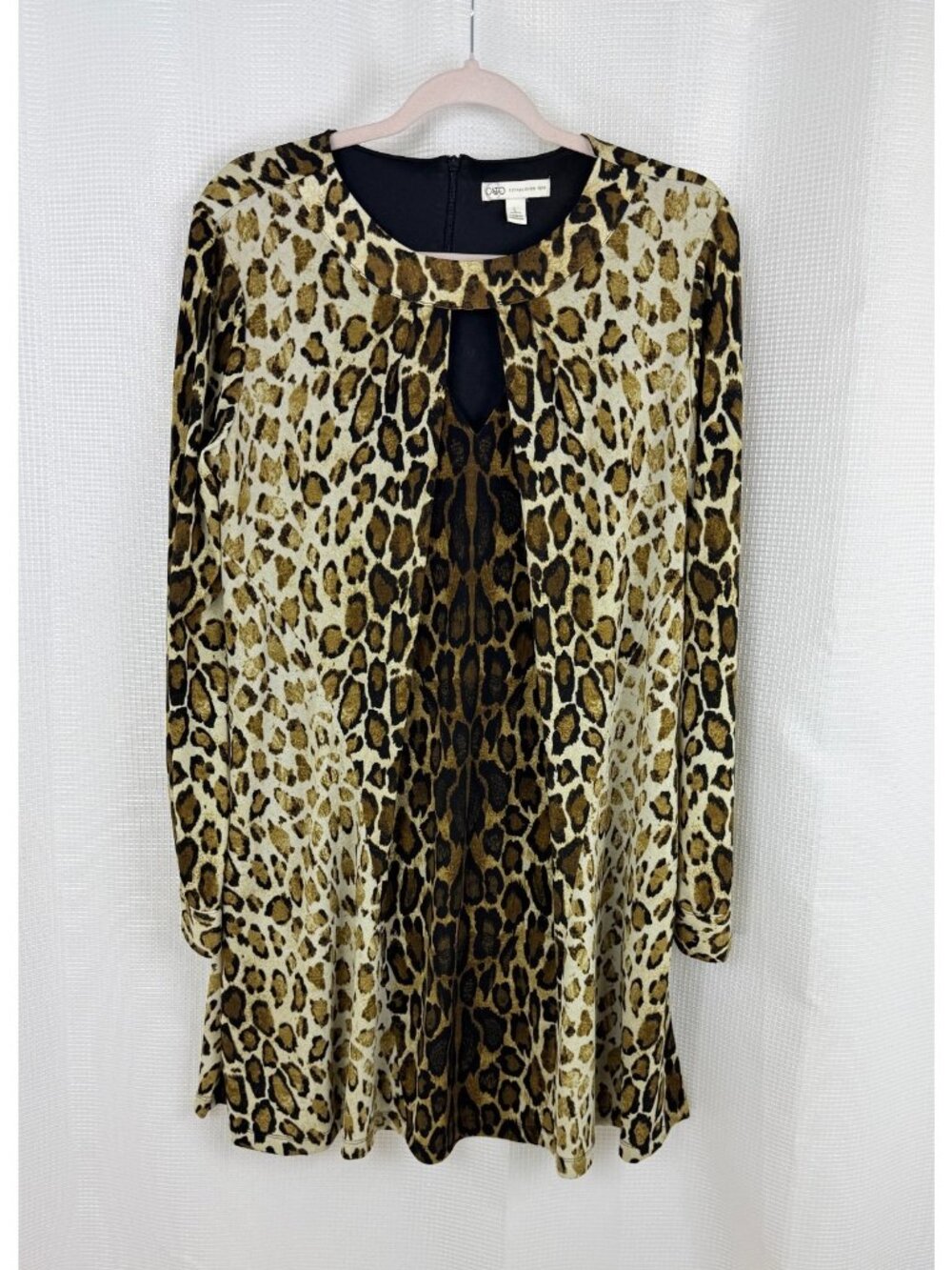 Cato Womens Keyhole Mini Dress Large Brown Leopard Animal Print Long Sleeve